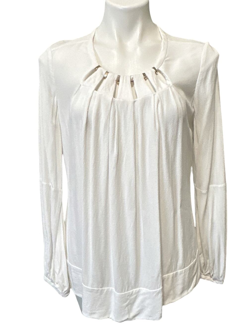 Diane von Furstenberg DVF White Blouse Keyhole Bar Neckline Women Medium 10